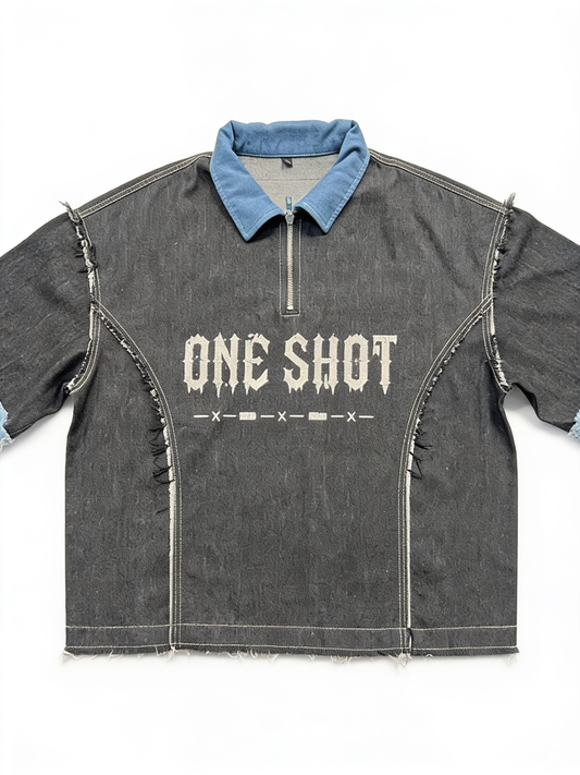 One Shot Denim Quater-Zip Polo