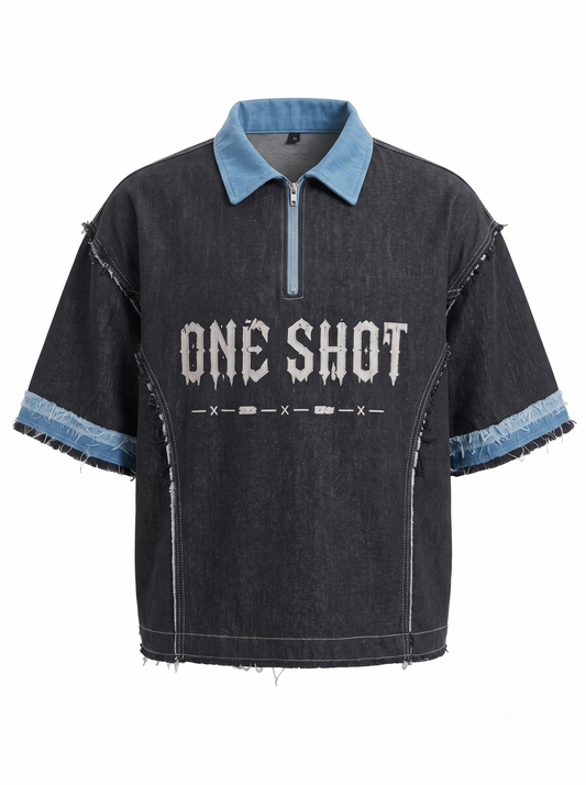 One Shot Denim Quater-Zip Polo