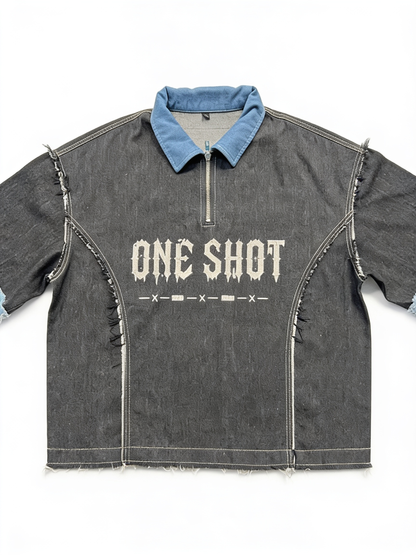 One Shot Denim Quater-Zip Polo